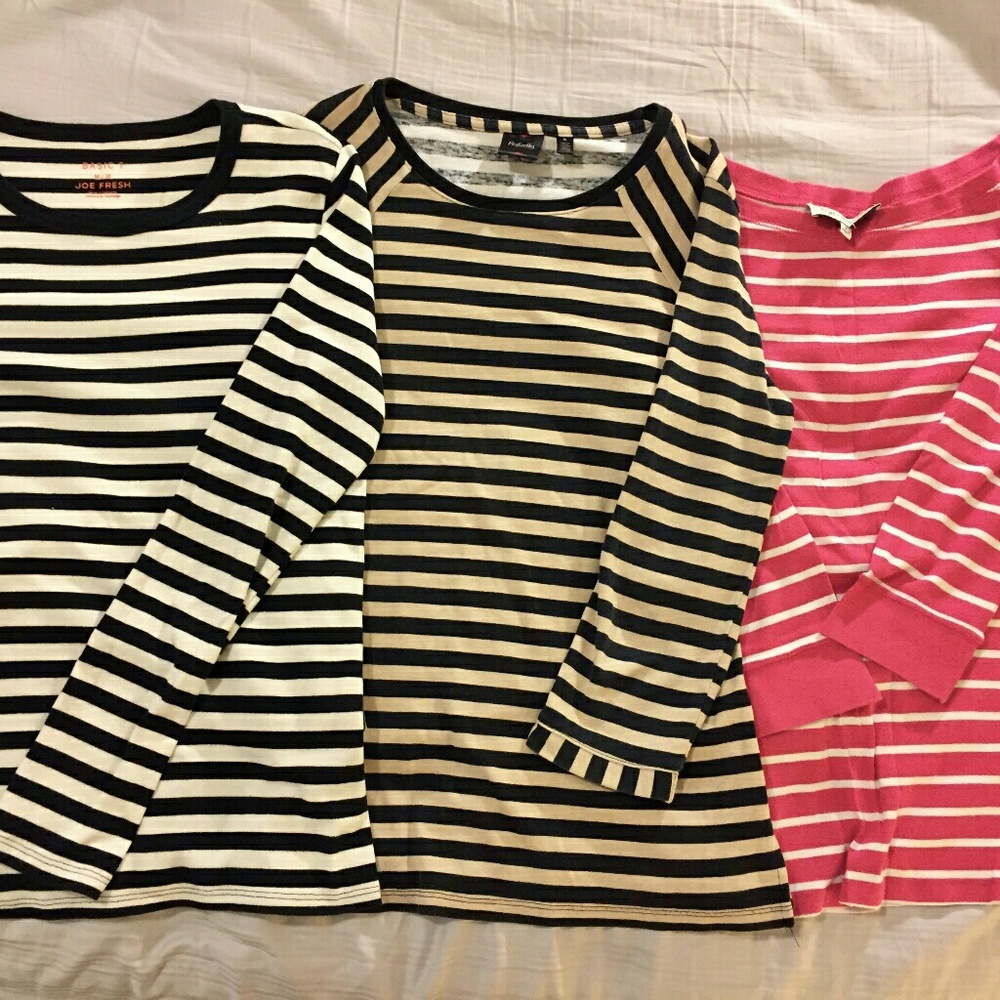 *EUC~ 3 Striped Cotton Crew Neck T-shirts